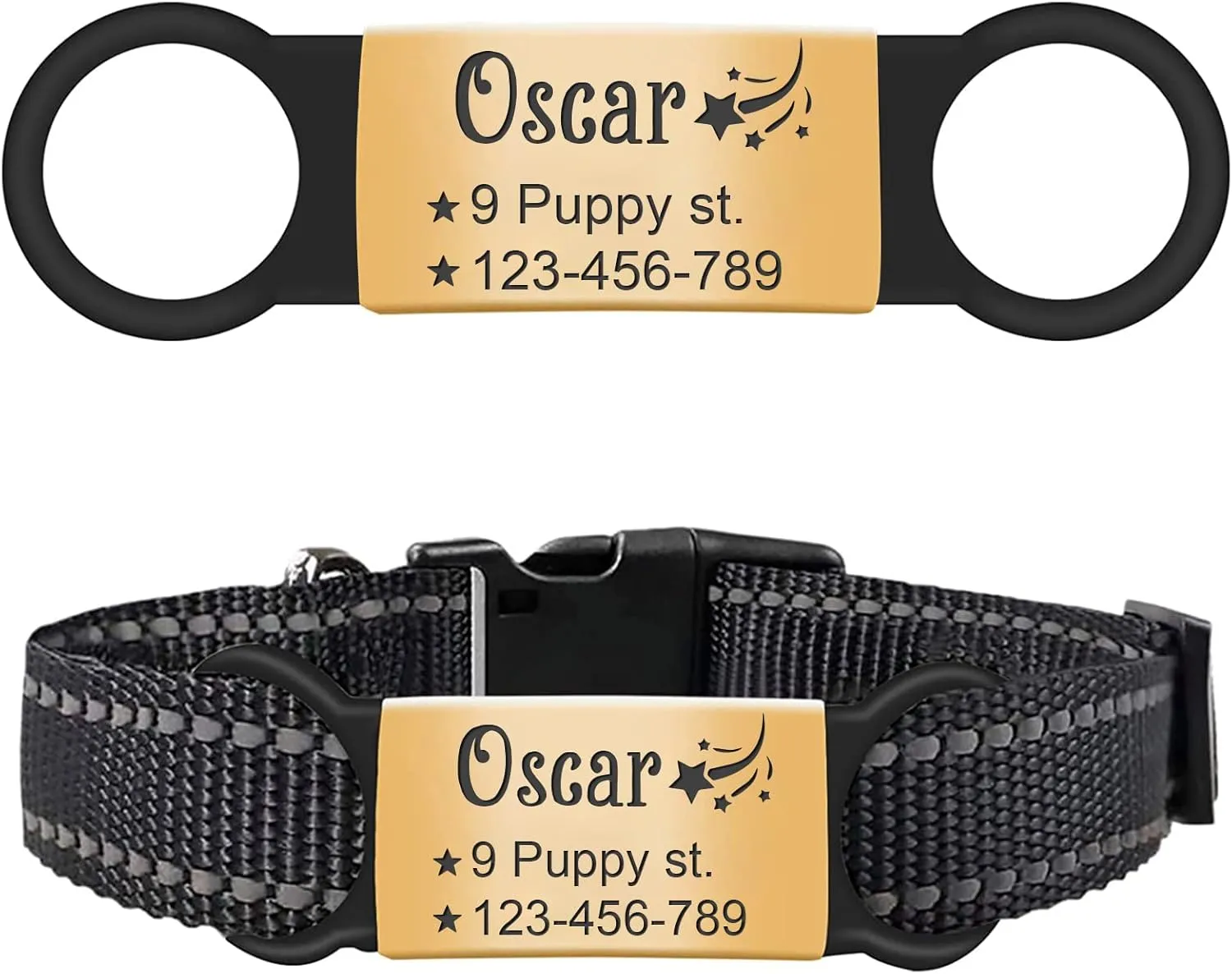Personalized Dog Tags, Slide On Pet ID Tag, Engraved Stainless Steel Cat Collar Tag, No Jingle Dog Name Tag Silent Pet Identification Tags(Small Gold)