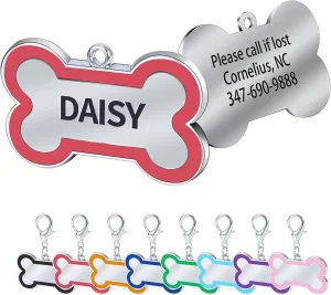 Personalized Engraving Pet ID Tags Small or Large Dog Tags Engraved Both Sides Bone Shape Cat Tag Customized Name Pink Black Purple Red Blue Gift for Pets