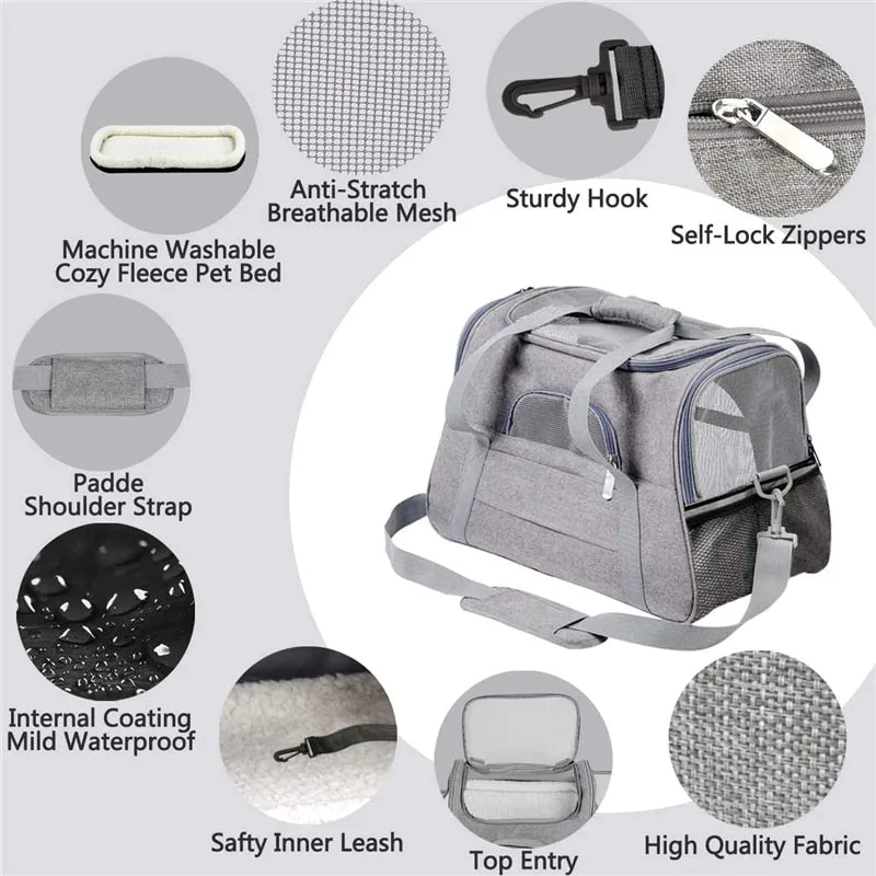 Pet Carriers Handbag with Locking Safety Zippers