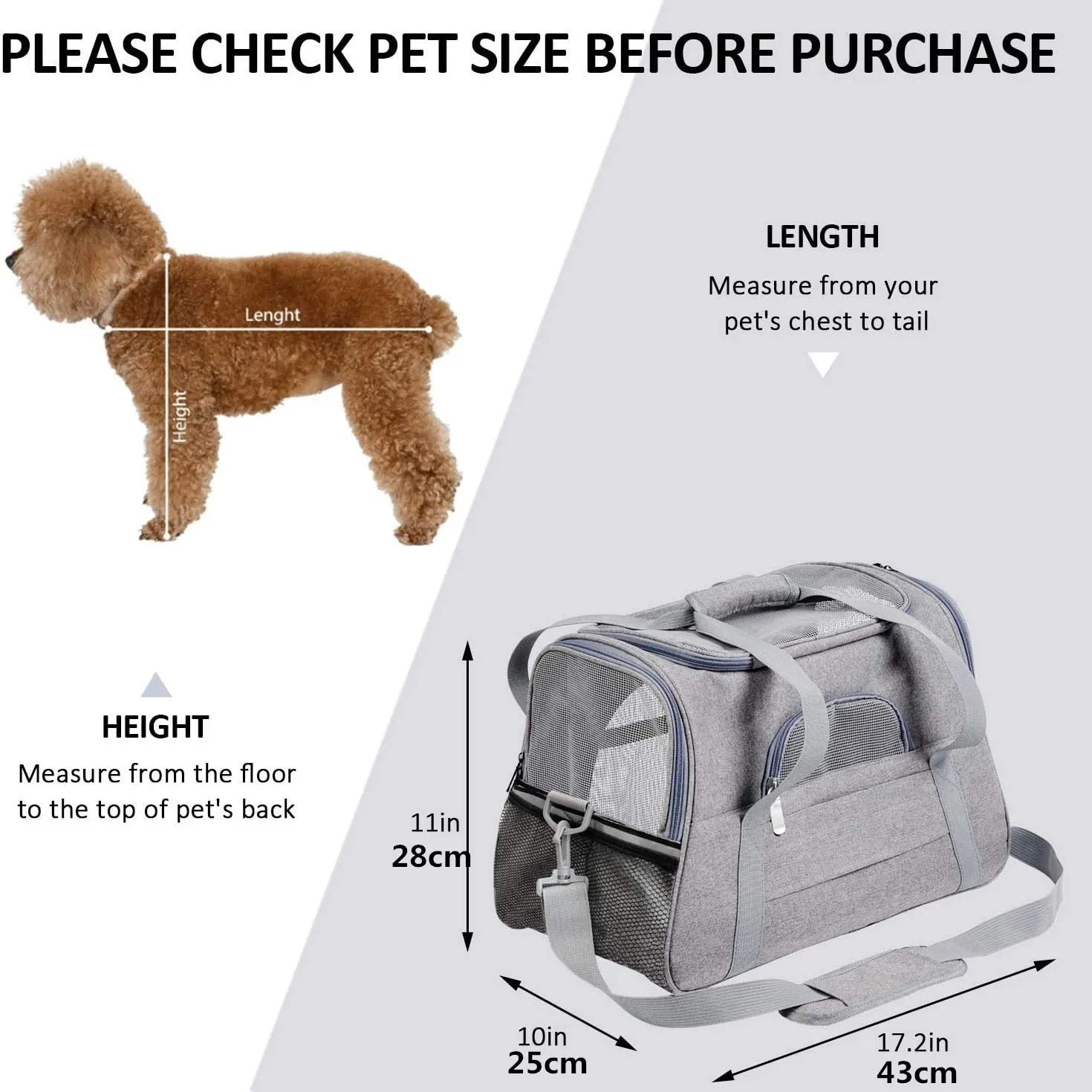 Pet Carriers Handbag with Locking Safety Zippers