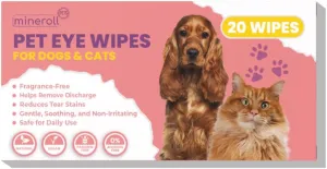 Pet Eye Wipes for Dogs & Cats - Individually Wrapped, Gentle Tear Stain Remover, Fragrance-Free, Alcohol-Free, Vegan, Soft Non-Woven Fabric - 20 Count