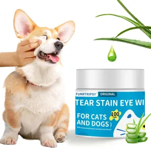 Pet Eye Wipes for Dogs & Cats, Tear Stain Remover Pads with Chamomile & Aloe Vera, Alcohol-Free Reduce Discharge Deep Clean Wrinkles Unscented Grooming Wipes, 100 Count