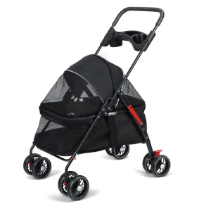 Pet Stroller with 4 Wheels,Foldable Dog Cat Cage Stroller with Cup Holder Breathable Mesh for Medium Small Dogs Cats 1 Set