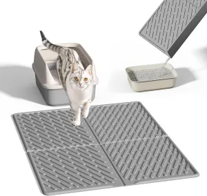 Pieviev Cat Litter Box Mat, 31"x 24" Scratch Resistant Litter Trapping Mat, Easy Clean for Scatter Control, Soft on Kitty Paws, Waterproof & Urine Proof for Indoor Use, Gray