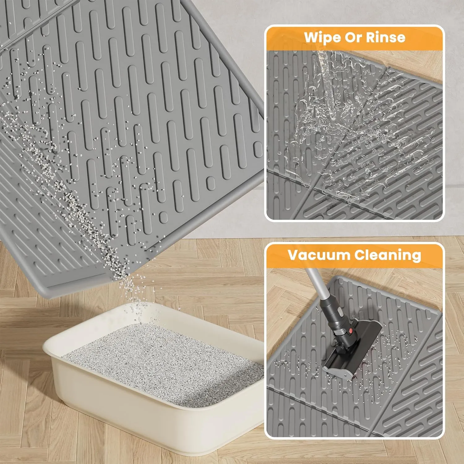 Pieviev Cat Litter Box Mat, 31"x 24" Scratch Resistant Litter Trapping Mat, Easy Clean for Scatter Control, Soft on Kitty Paws, Waterproof & Urine Proof for Indoor Use, Gray