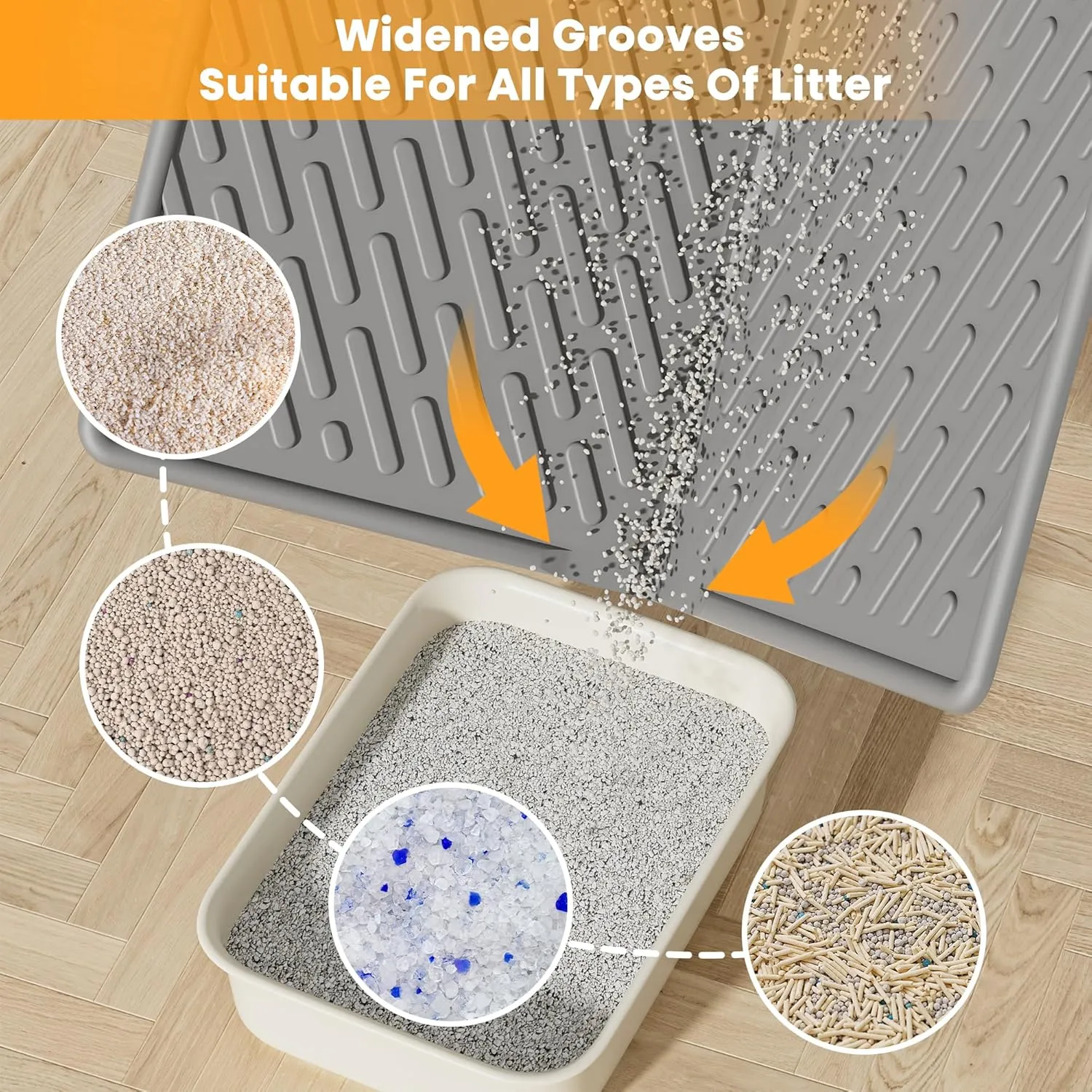 Pieviev Cat Litter Box Mat, 31"x 24" Scratch Resistant Litter Trapping Mat, Easy Clean for Scatter Control, Soft on Kitty Paws, Waterproof & Urine Proof for Indoor Use, Gray