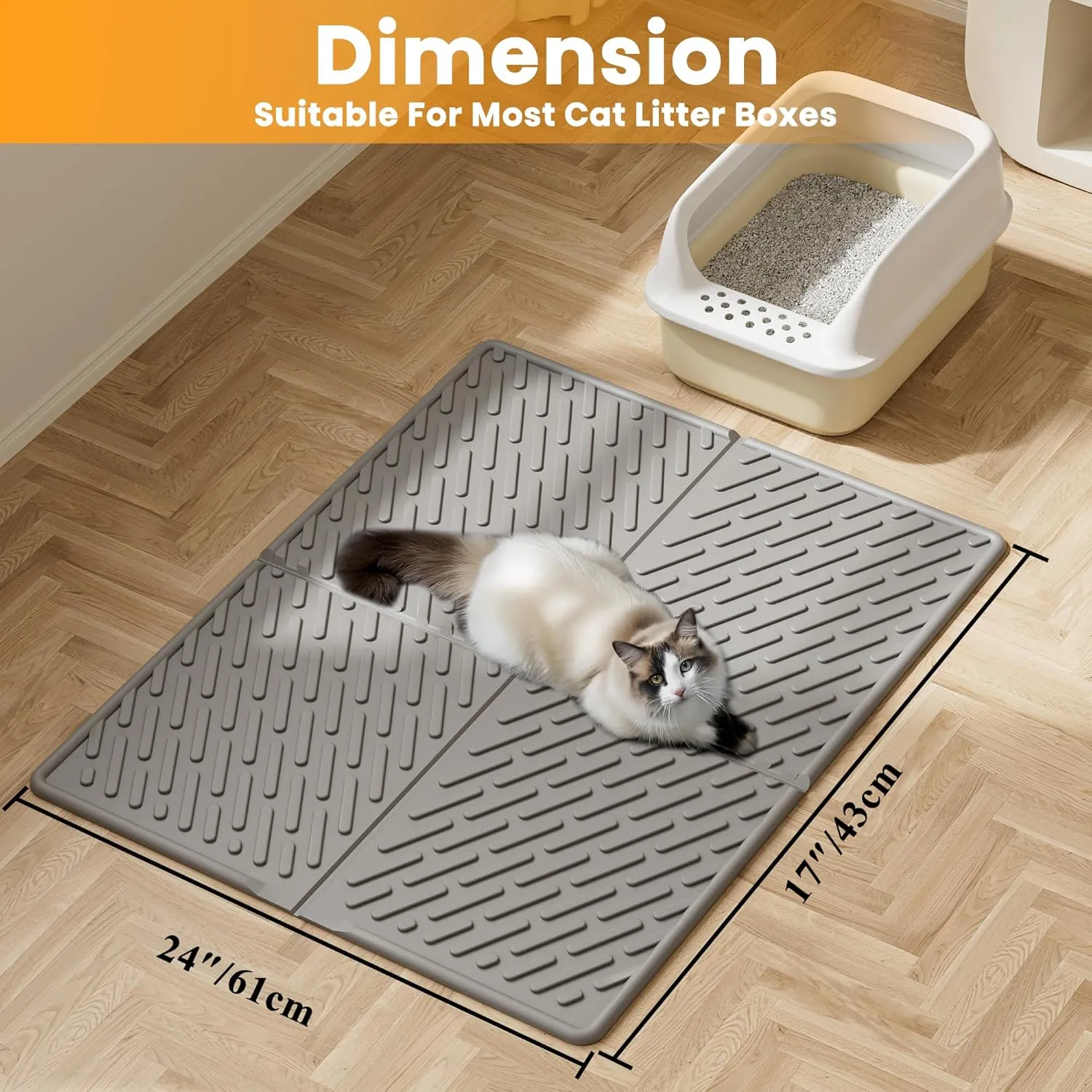 Pieviev Cat Litter Box Mat, 31"x 24" Scratch Resistant Litter Trapping Mat, Easy Clean for Scatter Control, Soft on Kitty Paws, Waterproof & Urine Proof for Indoor Use, Gray