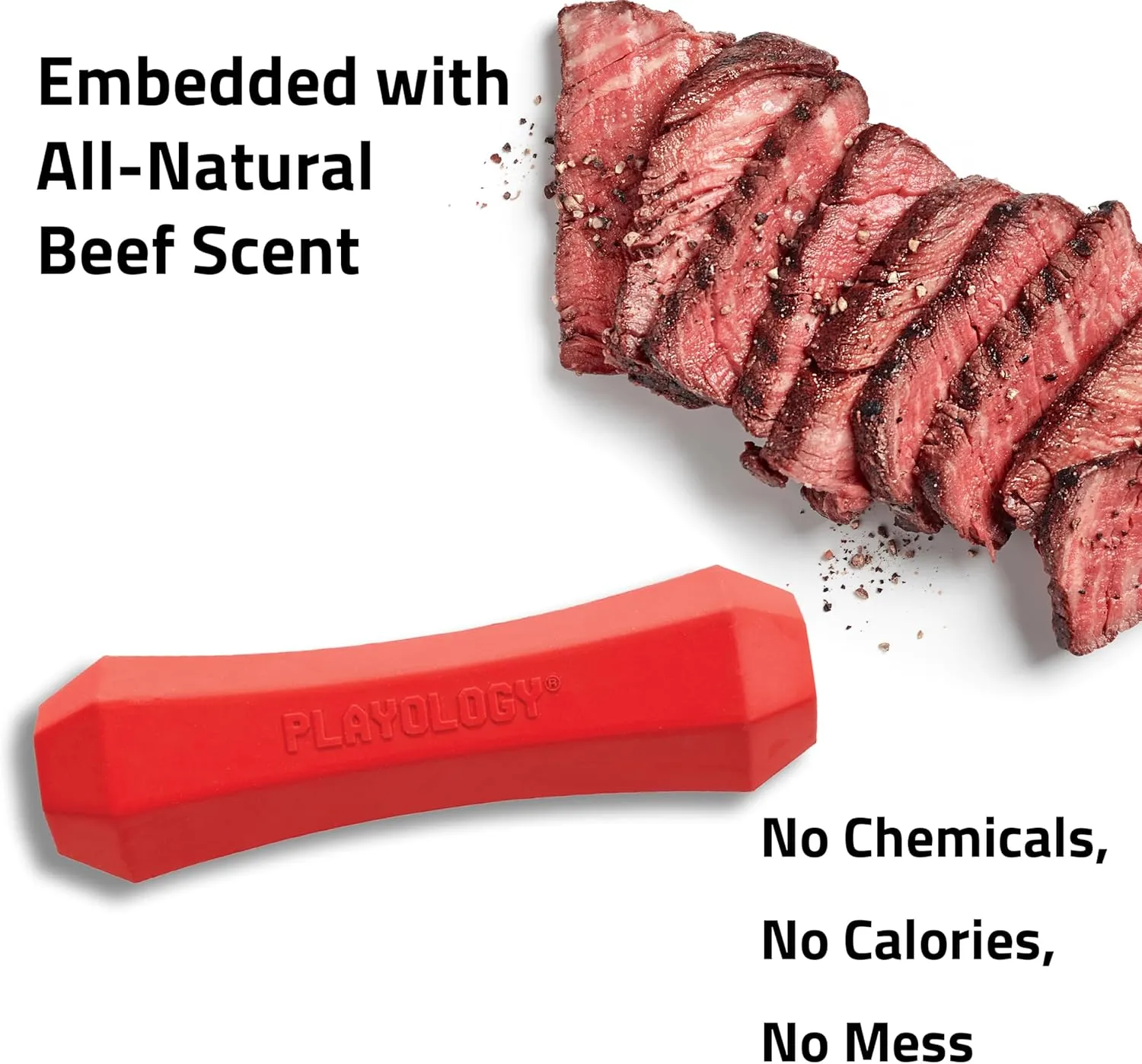 Playology Squeaky Chew Stick Dog Toy for Medium Dogs up to 50lbs | Engaging All-Natural Beef Scented Chew Toy for Tough Chewers | Easy to Clean & Non-Toxic Materials
