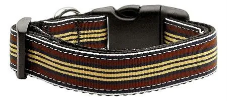 Preppy Stripes Nylon Ribbon Collars Brown-Khaki Sm