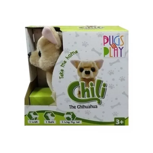 Pugs At Play Walking Chili Puppy 6.5" Interactive Plush Toy Beige  Age- Newborn & Above