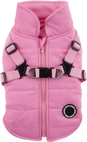 Puppia Mountaineer Winter Dog Coat with integrated harness No Pull Cold Weather Waterproof Warm Fleece Back Zipper for Small & Medium Dog, PINK, Large
