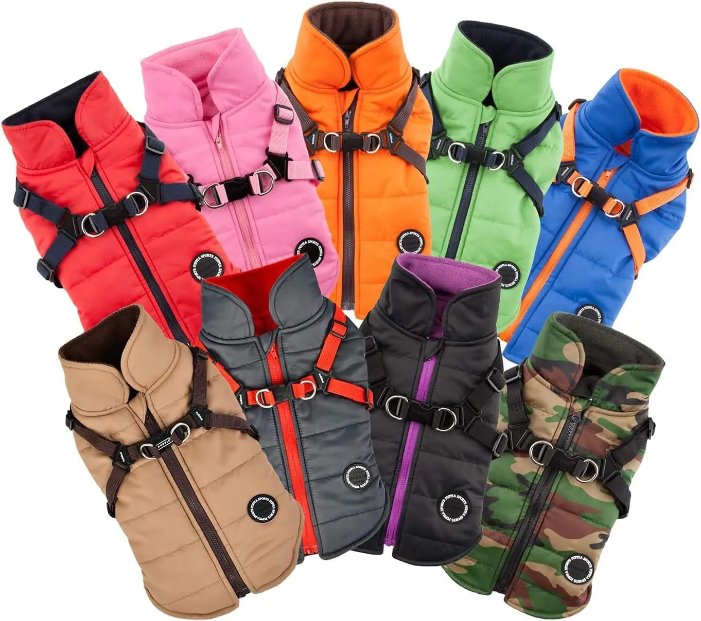 Puppia Mountaineer Winter Dog Coat with integrated harness No Pull Cold Weather Waterproof Warm Fleece Back Zipper for Small & Medium Dog, PINK, Large
