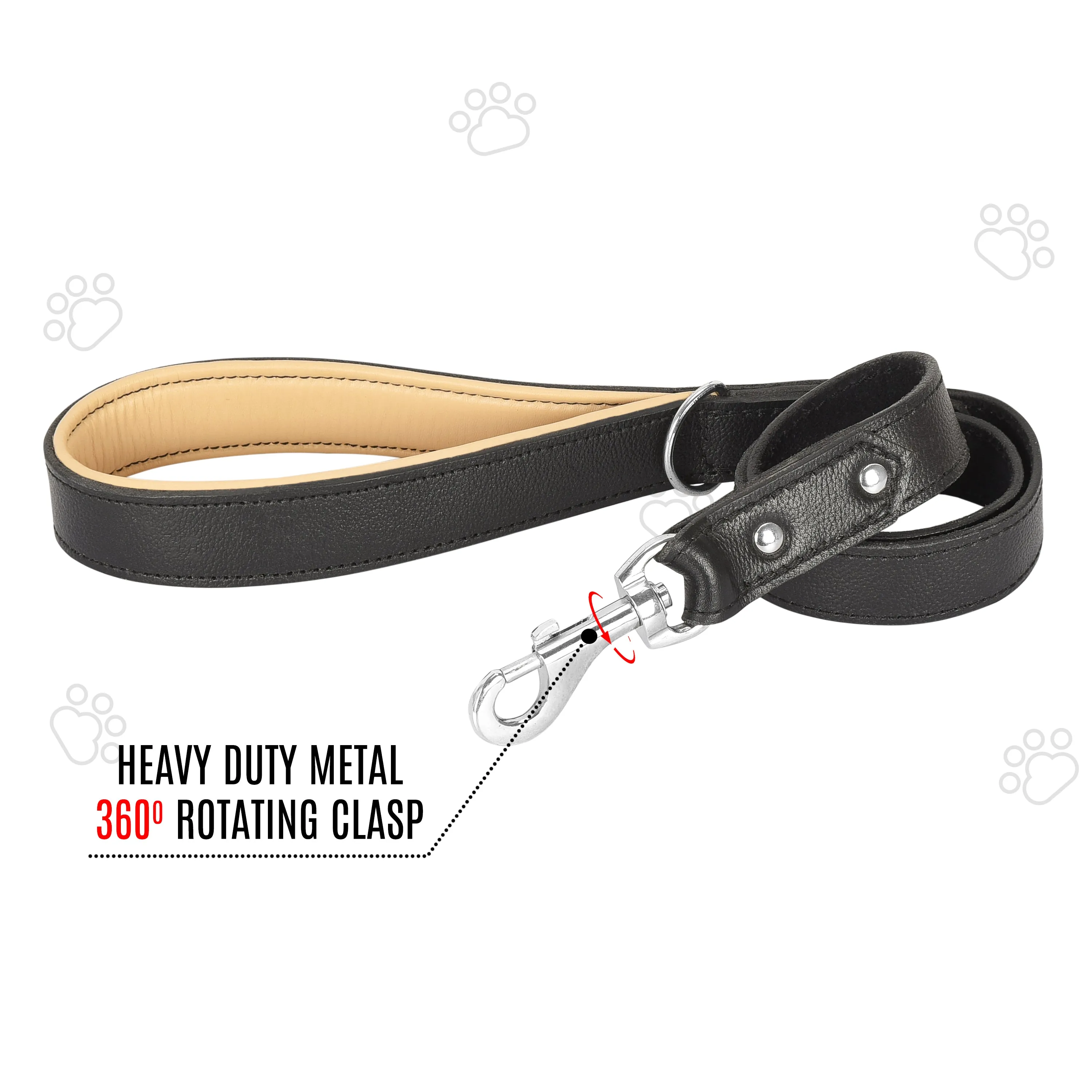 Riparo Heavy Duty Leather Dog Leash with Padded Handle, 3FT Long Dog Lead, 1.25IN Wide Dog Training Walking Leashes for Medium Large Dogs - Black