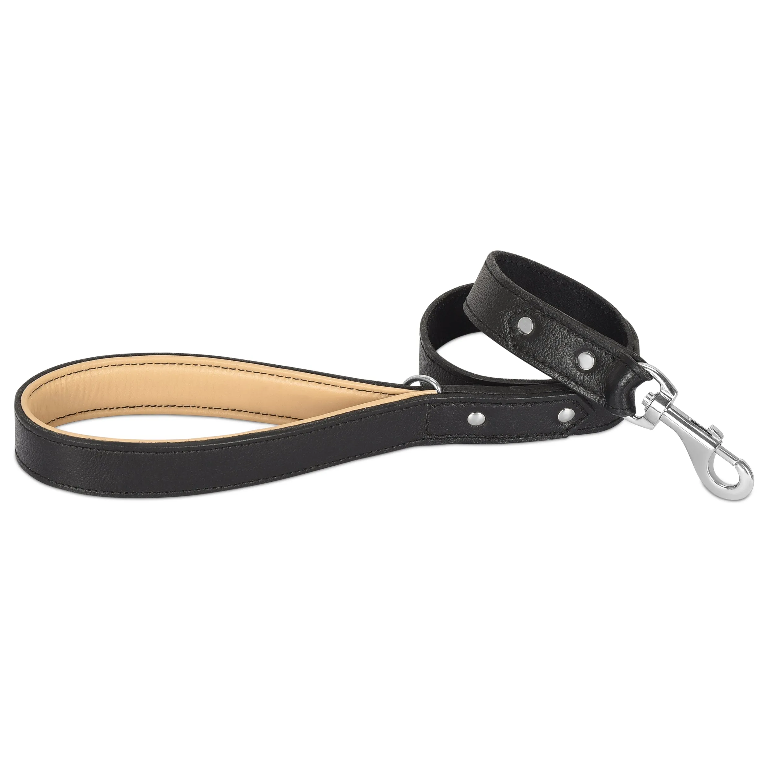 Riparo Heavy Duty Leather Dog Leash with Padded Handle, 3FT Long Dog Lead, 1.25IN Wide Dog Training Walking Leashes for Medium Large Dogs - Black