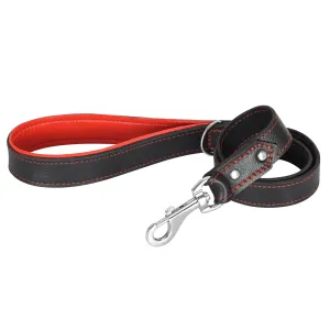 Riparo Heavy Duty Leather Dog Leash with Padded Handle, 3FT Long Dog Lead, 1.25IN Wide Dog Training Walking Leashes for Medium Large Dogs - Black/Red