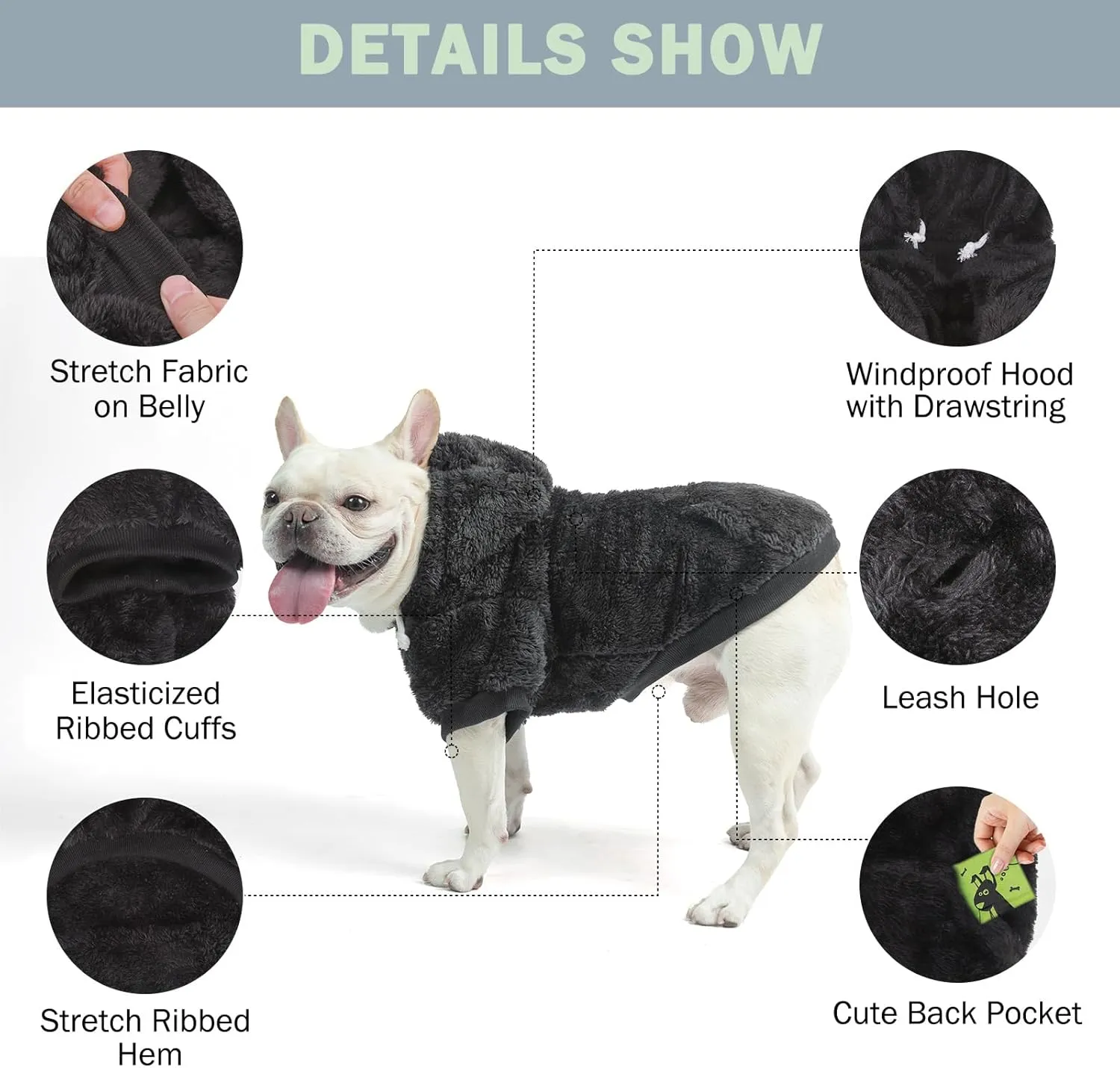 scenerael Dog Sweater Hoodie with Pocket & Leash Hole - Fuzzy Warm Girl/Boy Dog Clothes for Small/Medium/Large Dogs with Designer Cute Fall/Winter Styles