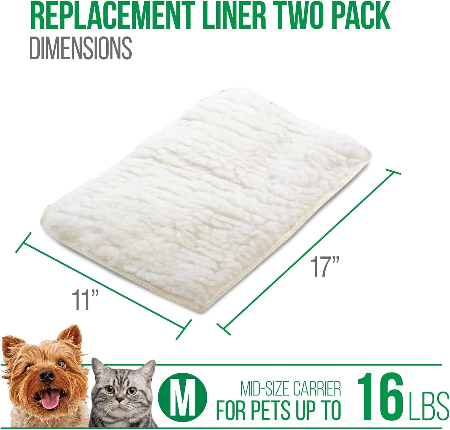 Sherpa (2 Count) Replacement Liners for Travel Pet Carriers - White, Medium
