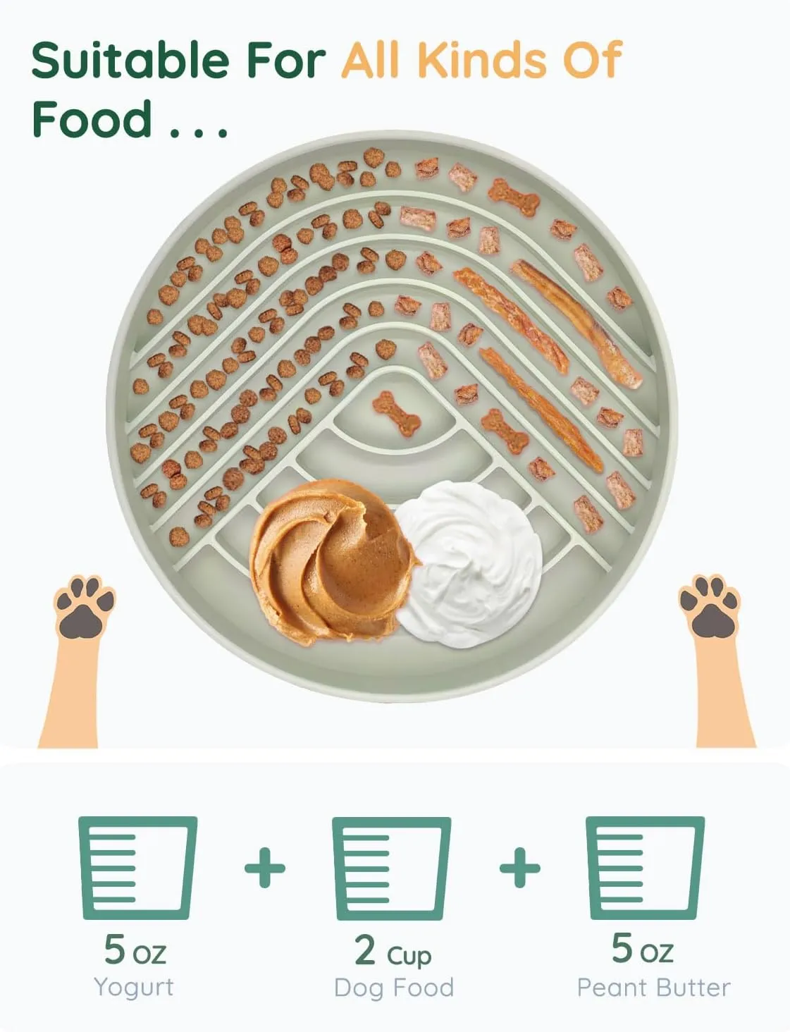 Slow Feeder Dog Bowls, Slowdown Bowl - Silicone Dog Feeding Bowls with Suction Cups for Puppies, Modern Lick Mat Design, Reduces Gulping, Dishwasher Fit, Mealtime Challenge, Green