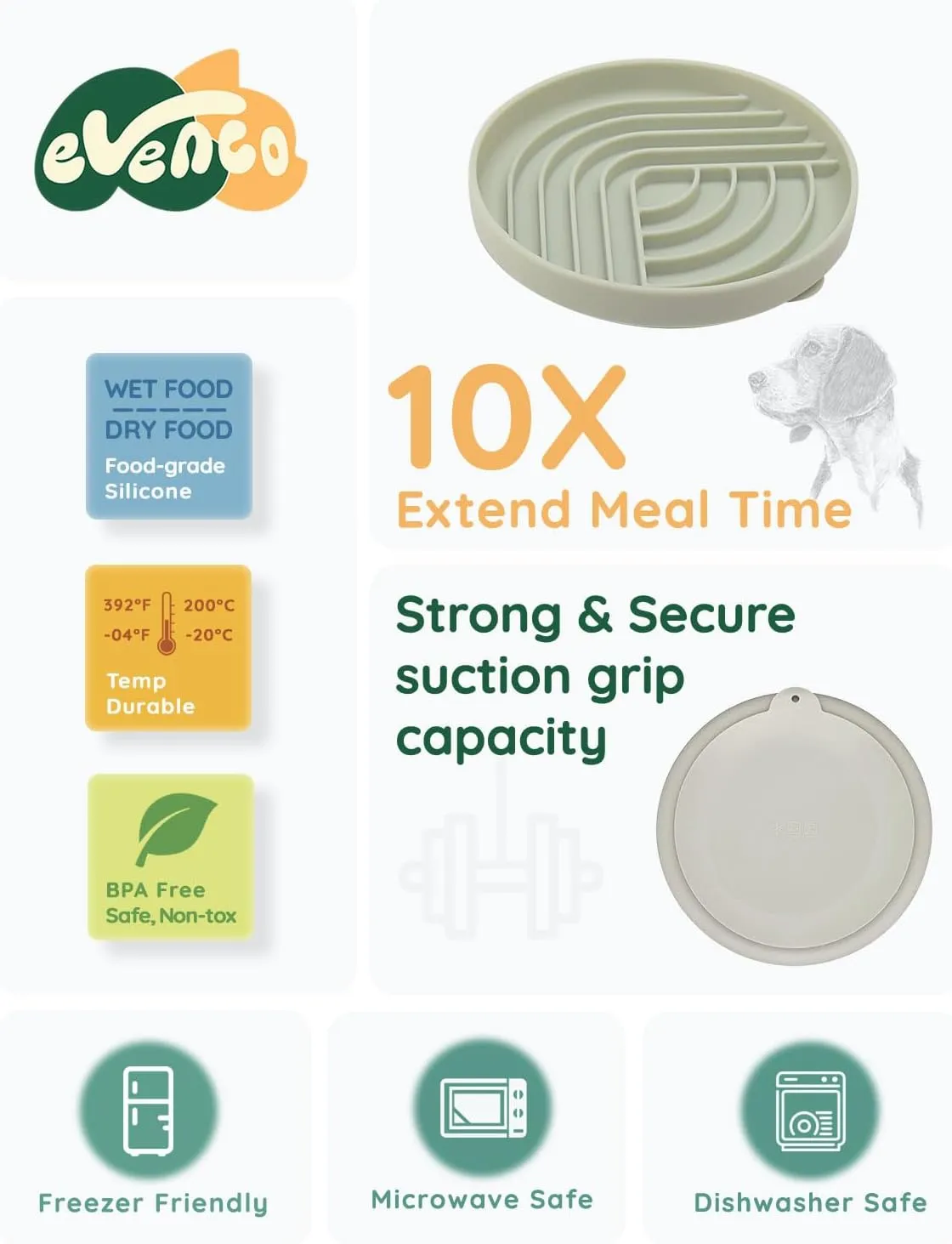 Slow Feeder Dog Bowls, Slowdown Bowl - Silicone Dog Feeding Bowls with Suction Cups for Puppies, Modern Lick Mat Design, Reduces Gulping, Dishwasher Fit, Mealtime Challenge, Green