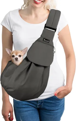 SlowTon Dog Carrier Sling, Thick Padded Adjustable Shoulder Strap Dog Carriers for Small Dogs, Puppy Carrier Purse for Pet Cat with Front Zipper Pocket Safety Belt Machine Washable (Gray S)