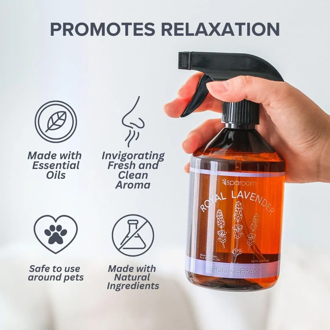 SpaRoom Aromatherapy Non-Aerosol Therapy Essential Oil Room Spray Air Freshener, Royal Lavender for Relaxation, 16.9 fl oz