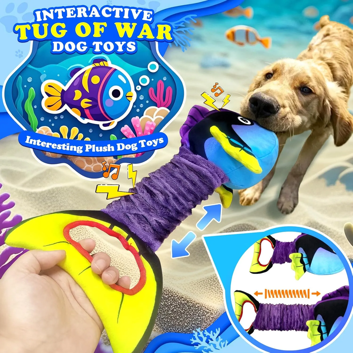 Squeaky Dog Toys for Aggressive Chewers -Suitable for Large Breeds-Chew Toys for Puppy Teething-Dog Toys to Keep Them Busy -Crinkle&Tug of War Play Indoor