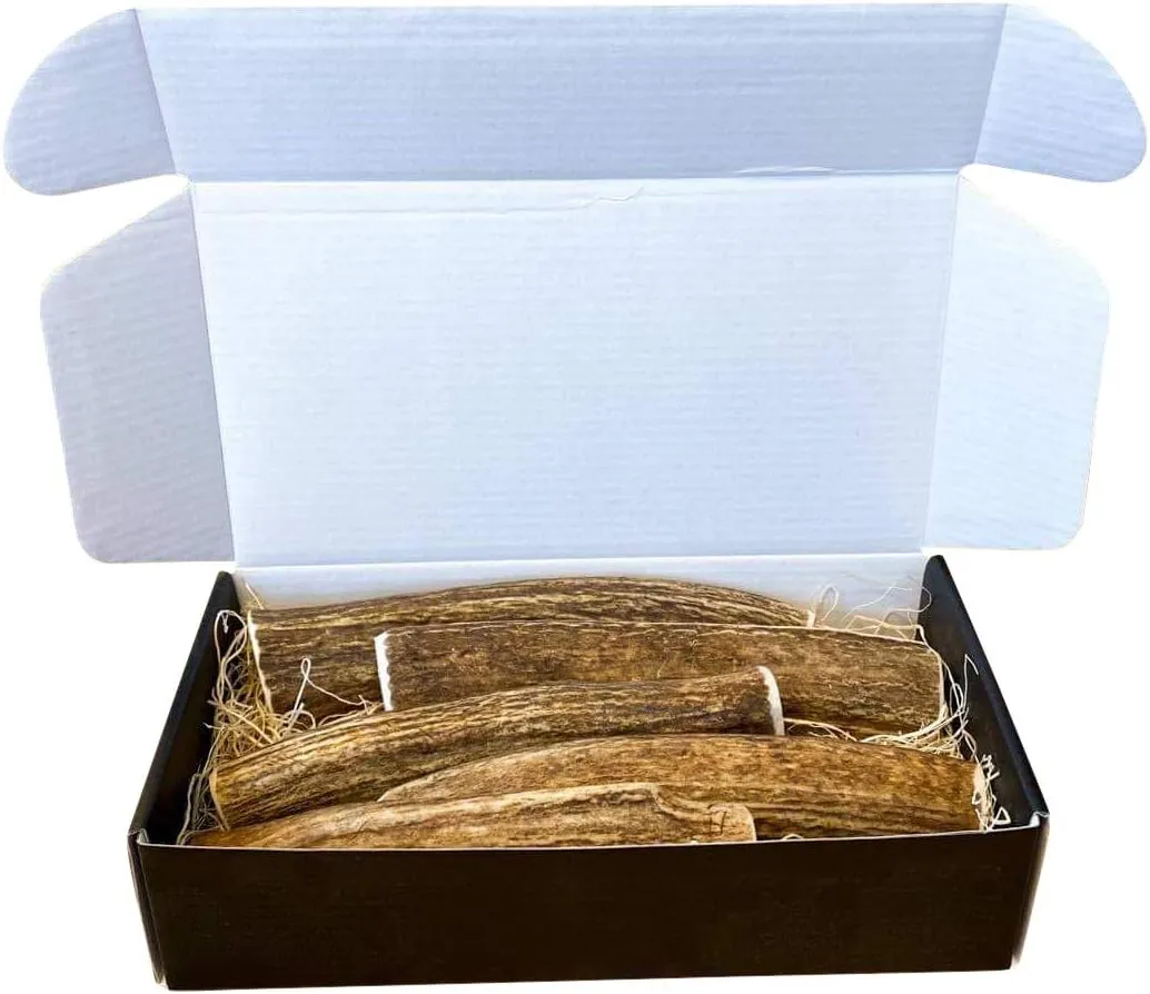The Antler Box Premium Elk Antler Dog Chews (1 Pound Box) (Medium (4 Pieces) Whole Only)