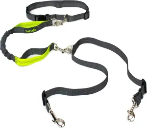 Tuff Mutt Hands Free Double Dog Leash for Running, Walking, and Hiking Two Dogs, Dual Handle Reflective Bungee Connects to Waist Belt, Adjustable No Tangle Coupler, Works with Medium - Large Dogs
