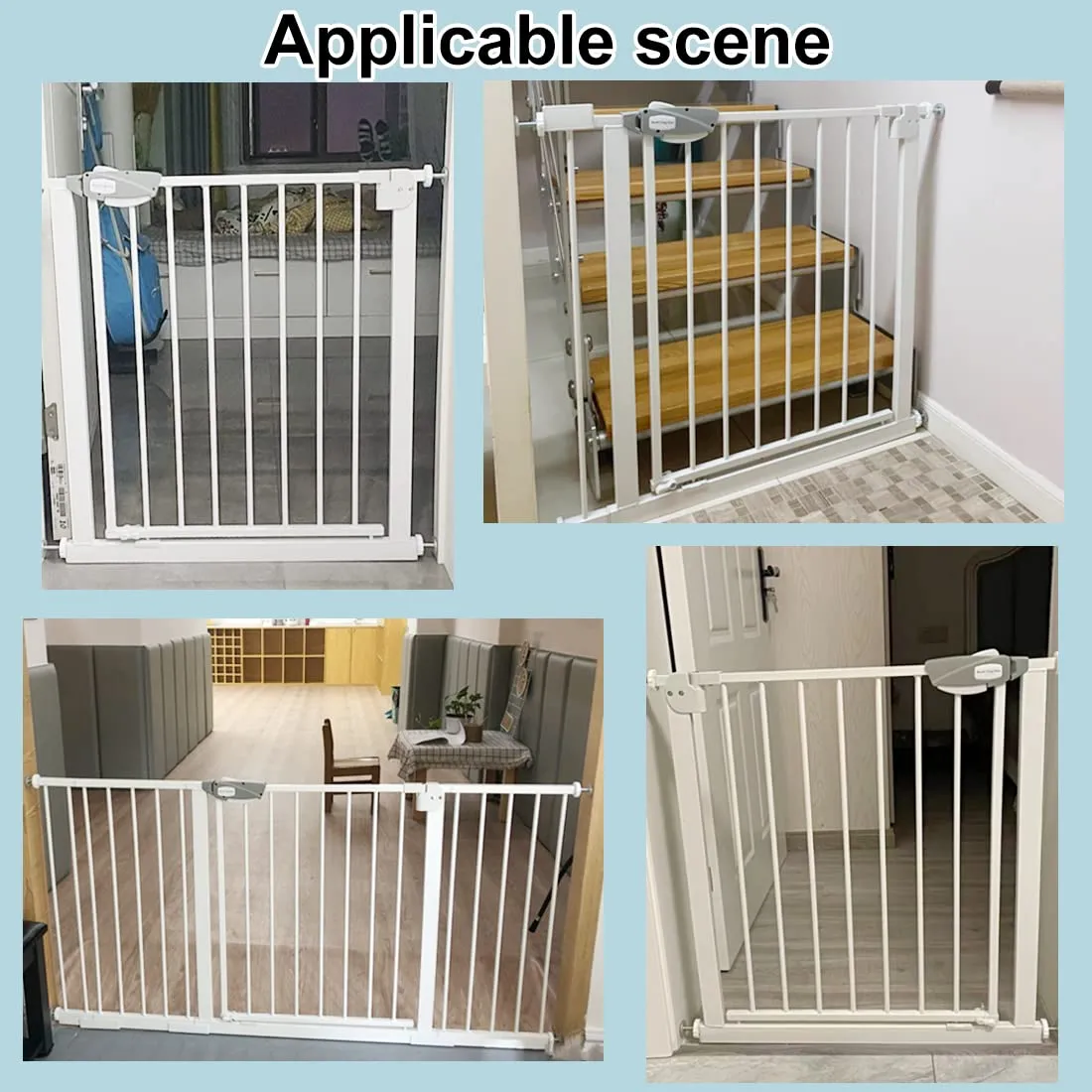 WAOWAO Triple Lock Baby Gate Extra Wide 62.59-67.32" Pressure Mounted Walk Through Swing Auto Close Safety Black Metal Dog Pet Puppy Cat for Stairs,Doorways,Kitchen