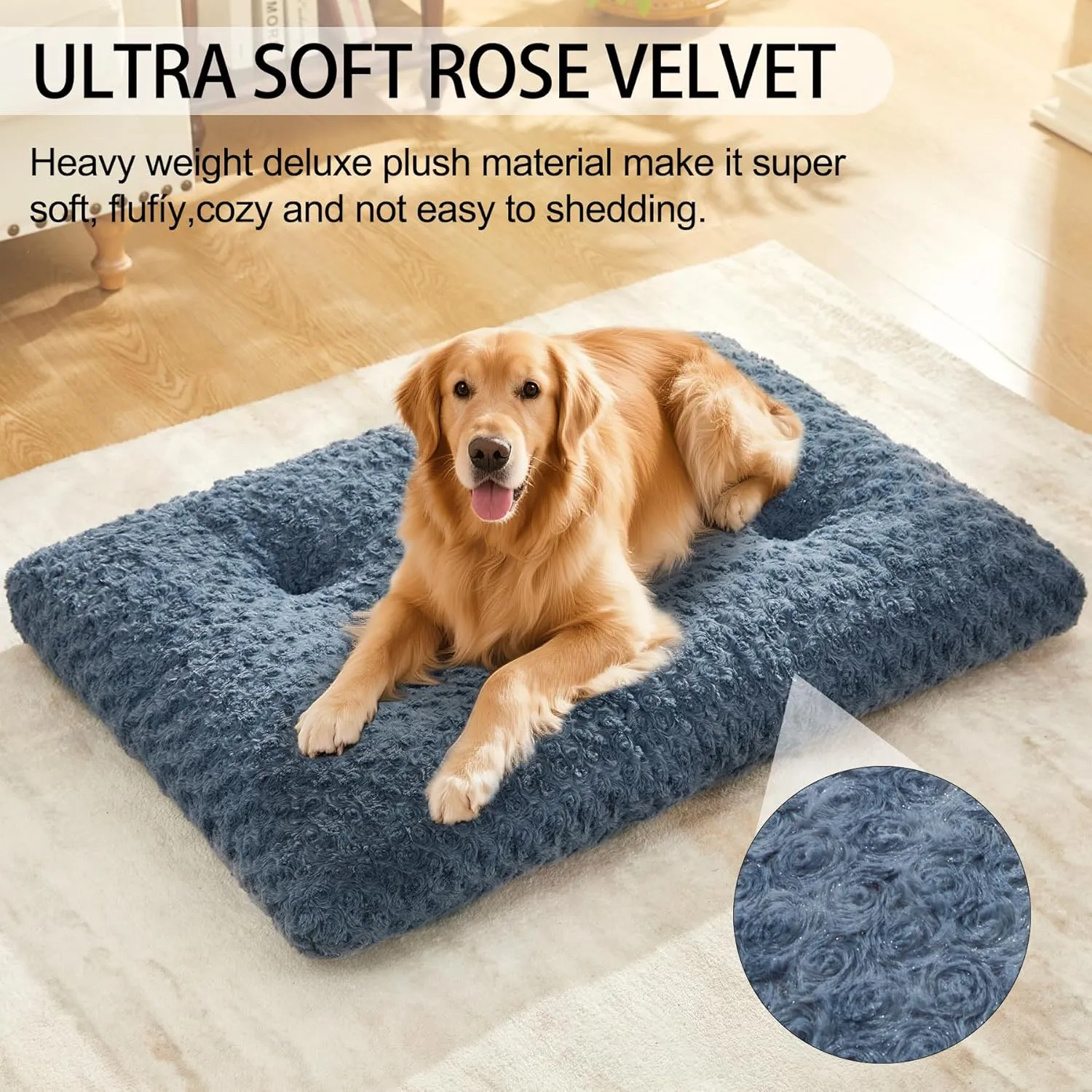 Washable Dog Bed Plush Dog Crate Beds Comfy Kennel Pad Anti-Slip Pet Sleeping Mat for Large, Jumbo, Medium, Small Dogs Breeds,23" x 19"