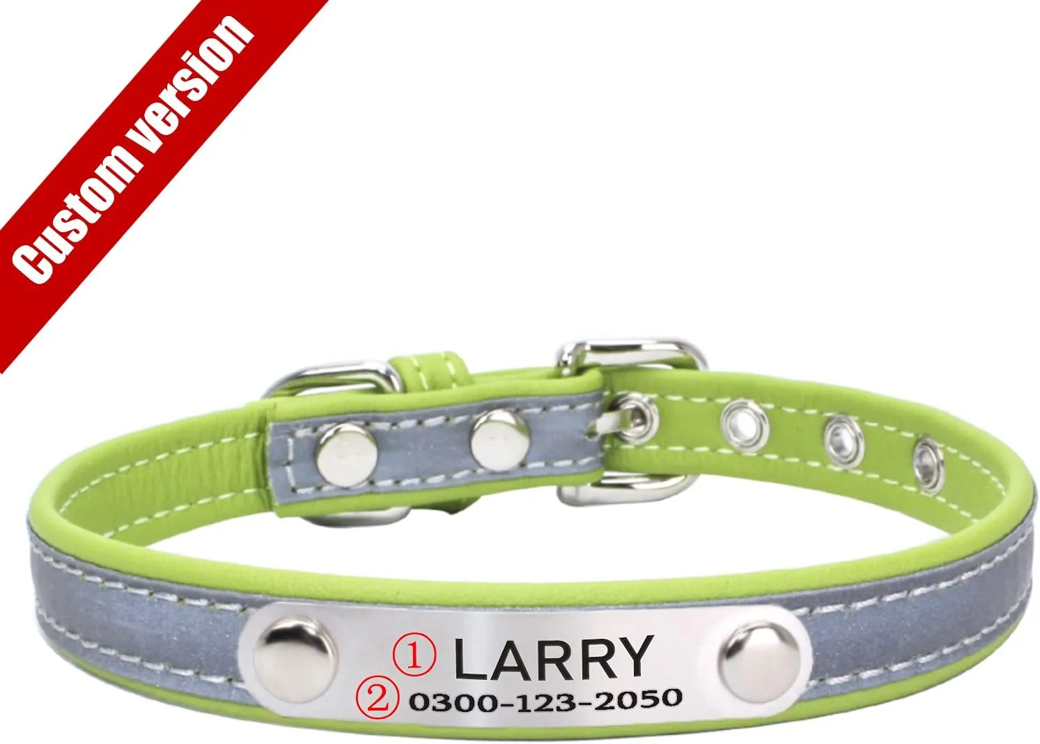 Yonsbox Custom Personalized Reflective Cat Dog Collar and Leash Set with Engraved Name Plate Green Puppy Kitty Dog Cat Collar and 4 FT Leash Set for Small Medium Large Girl Boy Dogs Cats